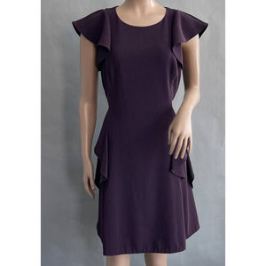 Rebecca Taylor Dress Women 6 Purple Ruffled Crepe A Line Flutter Sleeve